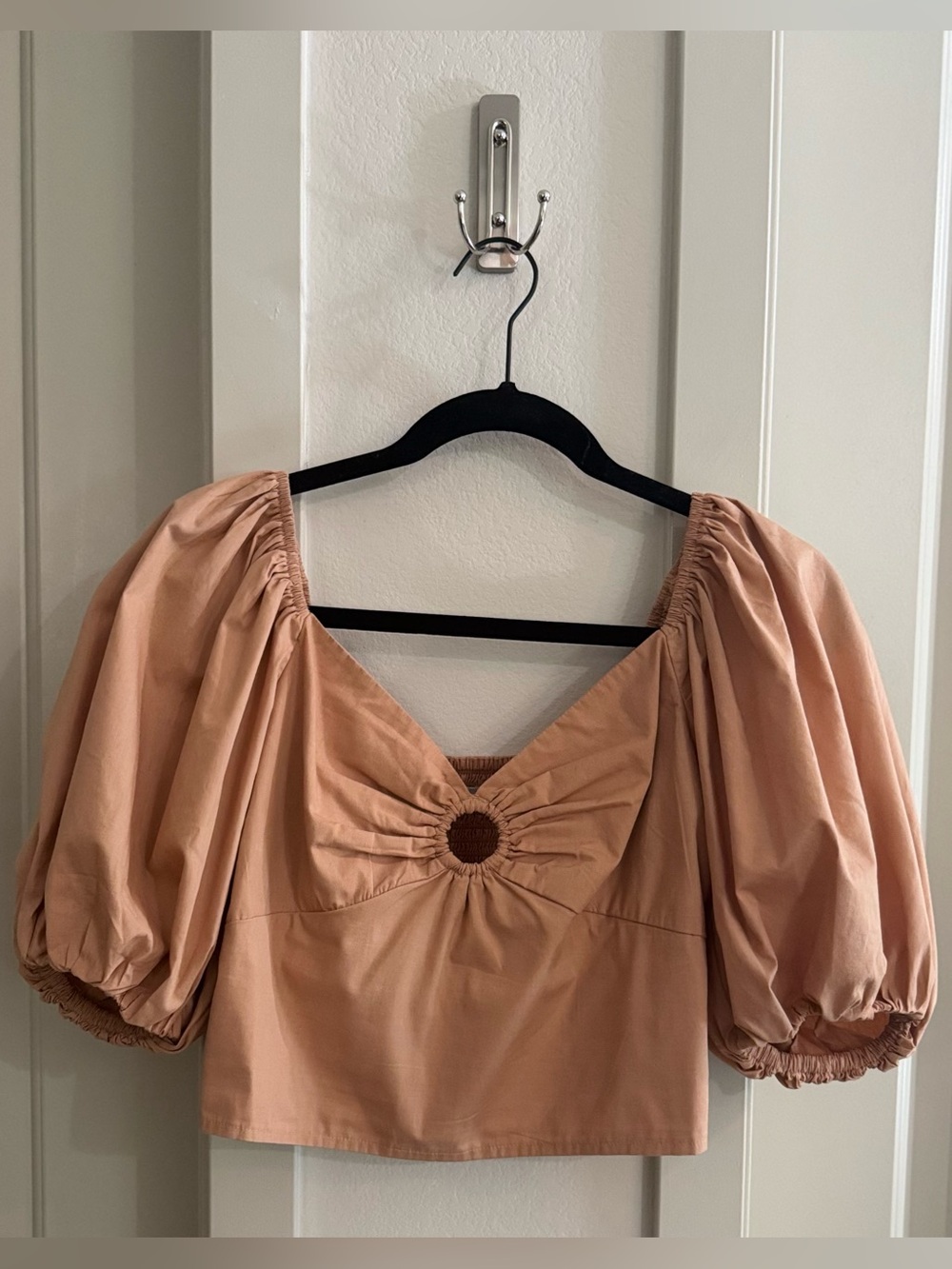NWT Abercrombie & Fitch Puff Sleeve Poplin O’Ring Crop Top, orange, Size Small - Picture 4 of 12